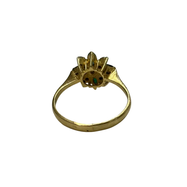 Bague fleur en Or jaune 18K avec émeraudes et zircons