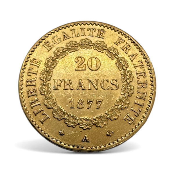 Pièce 20 Francs en Or jaune 20K - IIIème République 1877 - 6.45g