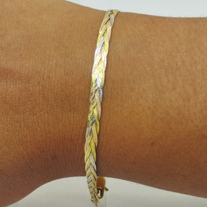 Bracelet Tressé en Or 3 Couleurs 18K - 18cm - 4.02G