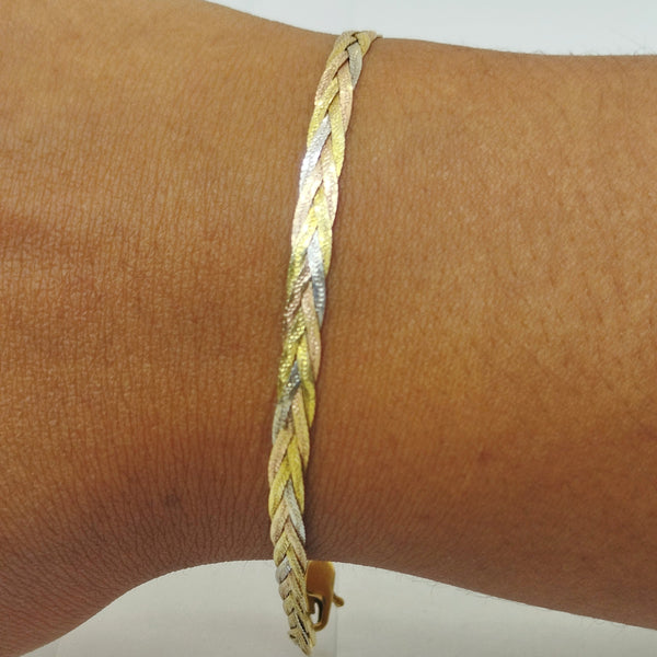 Bracelet Tressé en Or 3 Couleurs 18K - 18cm - 4.02G