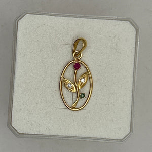 Pendentif en Or Jaune 18K Fleur avec Rubis, Émeraude et Zirconium