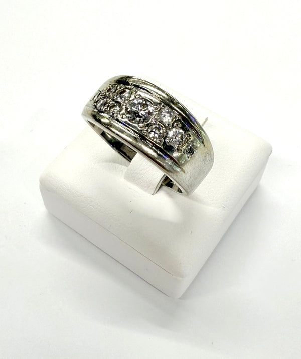 Bague Jonc en Or blanc 18k avec diamants et oxyde de zirconium