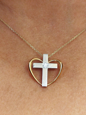 Pendentif Croix Or Blanc & Jaune 18k Diamants