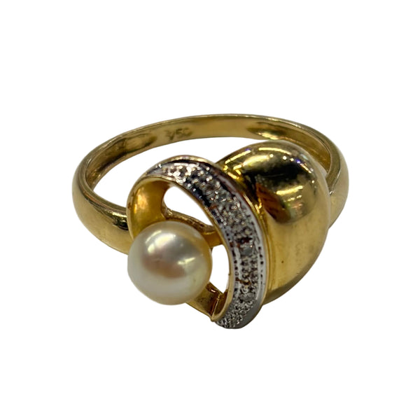 Cœur en Or Jaune avec 2 Diamants et Perle