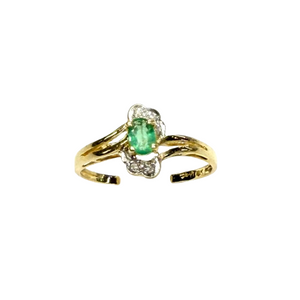 Bague en or jaune 18k avec émeraude et diamants - T 52