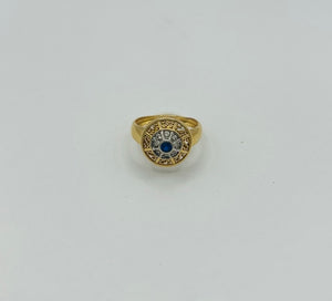 Bague en Or Jaune avec Pierre Bleue et Oxyde de Zirconium