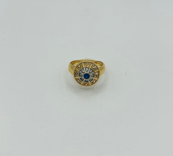 Bague en Or Jaune avec Pierre Bleue et Oxyde de Zirconium