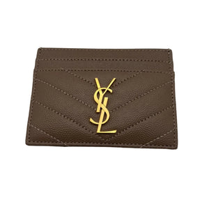 Porte-carte Saint Laurent en cuir grain de poudre beige