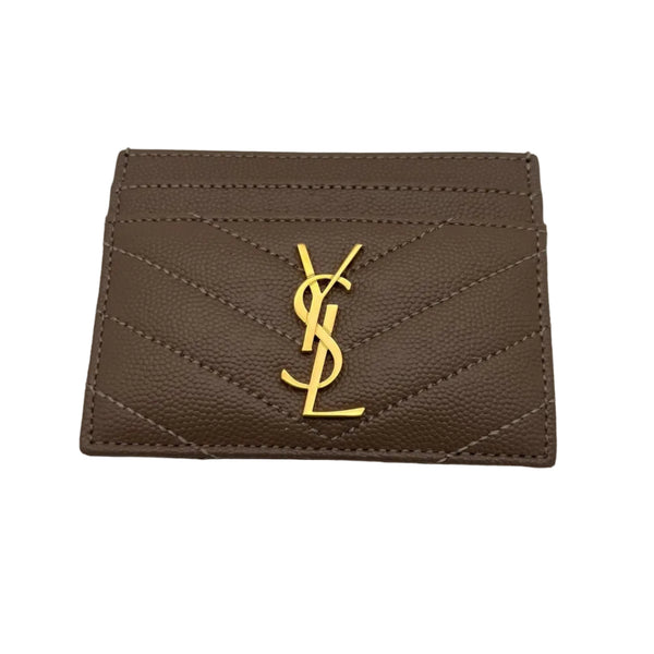 Porte-carte Saint Laurent en cuir grain de poudre beige