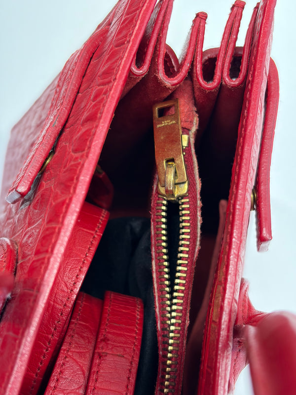 Sac à main Saint Laurent cuir de veau rouge crocodile