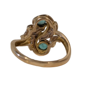 Bague Ancienne en Or Jaune avec Diamants et Emeraude 18k