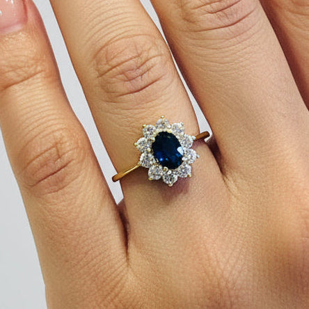 Bague Marguerite Or Jaune avec pierres précieuses 18K - 2.31Grs - T59