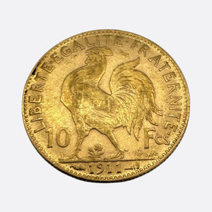 Pièce 10 Francs Or jaune 20K - Marianne Coq 1911- 3.21g