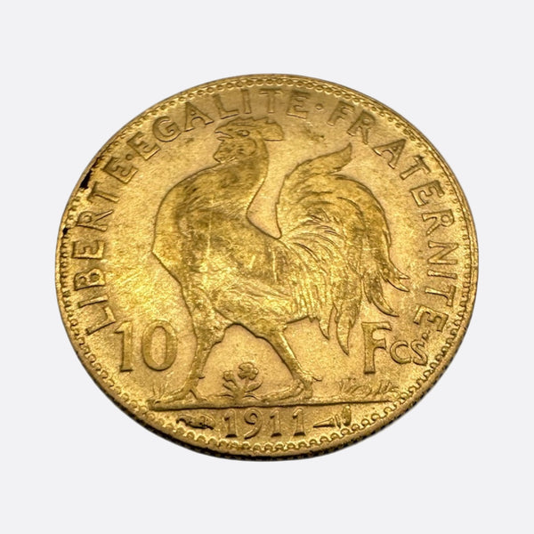 Pièce 10 Francs Or jaune 20K - Marianne Coq 1911- 3.21g