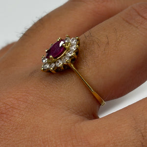 Bague Marguerite Or Jaune Rubis et Zirconium 18