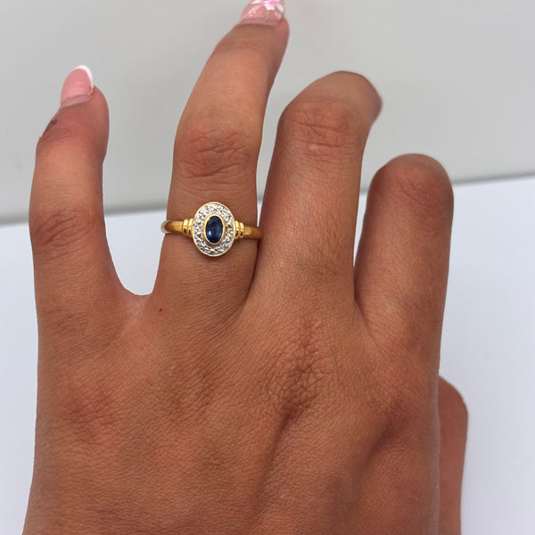 Bague en Or Jaune 18 Carats avec Diamants et Saphir Taille -54