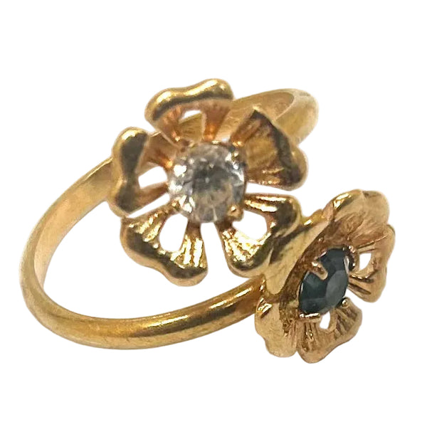 Bague Toi&Moi avec fleurs en Or Jaune 18K - T52 - 3.37Grs