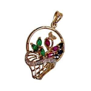 Pendentif Bouquet de Pierres en Or Jaune et Or Blanc 14k