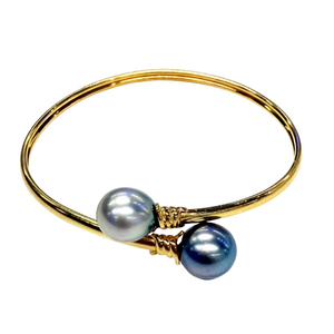 Bracelet jonc en or jaune 18K et perles de Tahiti - 9.20 Grs