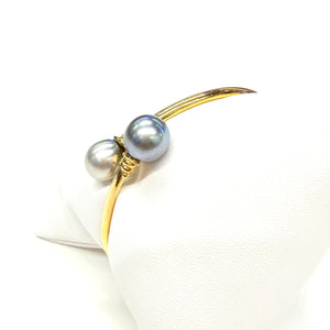 Bracelet jonc en or jaune 18K et perles de Tahiti - 9.20 Grs