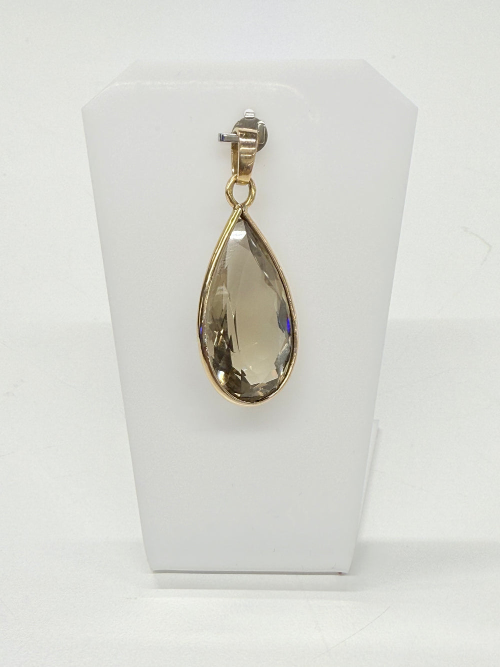 Pendentif goutte en Or jaune 18k avec quartz fumée