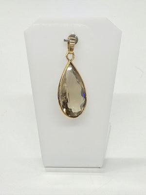 Pendentif goutte en Or jaune 18k avec quartz fumée