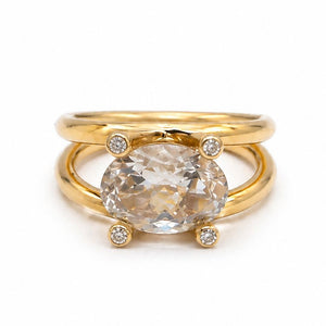 Bague Solitaire Or Jaune 18K - 6.24 G Oxyde Zirconium