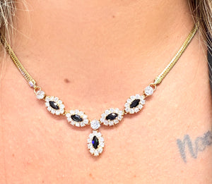 Parure 18K Collier, Bracelet et Boucles d'oreille Saphirs et Zirconiums