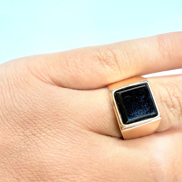 Bague Chevalière en Or Jaune 18k Onyx - Taille 55