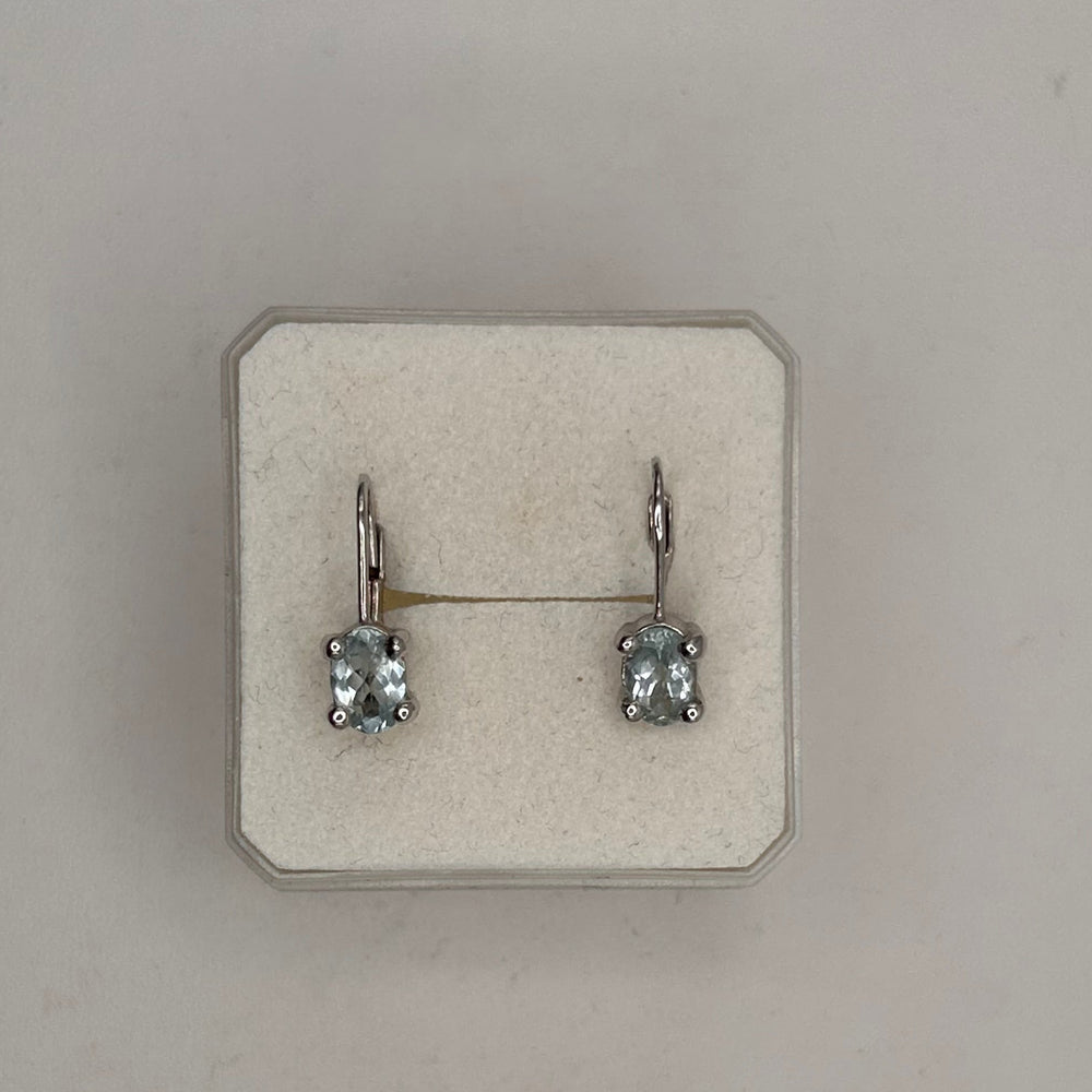 Boucles d'oreilles dormeuses en or blanc 18K - Aigue-marine