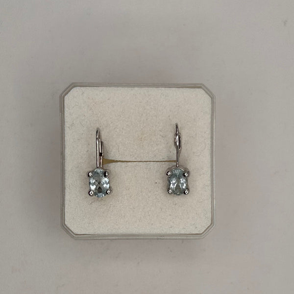 Boucles d'oreilles dormeuses en or blanc 18K - Aigue-marine