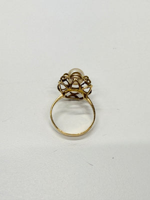 Bague fleur Or Jaune 18k avec perle d'eau douce
