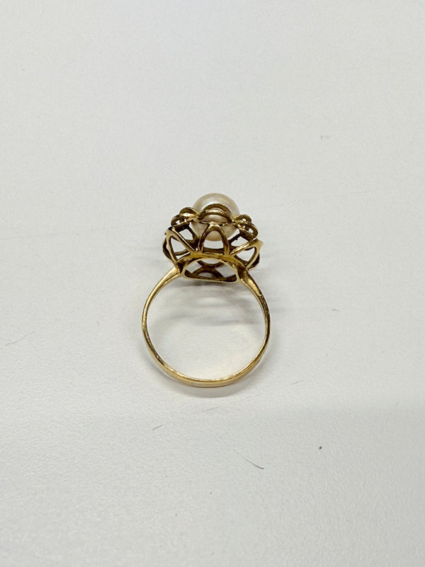 Bague fleur Or Jaune 18k avec perle d'eau douce