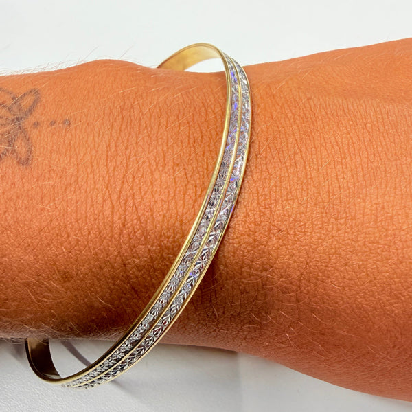 Bracelet Jonc Martelé en Or Jaune et Blanc 18K - 11.14g