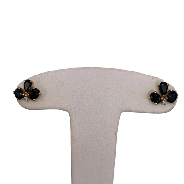 Boucles d'oreilles en Or jaune 18K diamant et saphirs - 1.45G