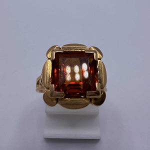 Bague Ambre en Or Jaune 18K - Taille 51.5