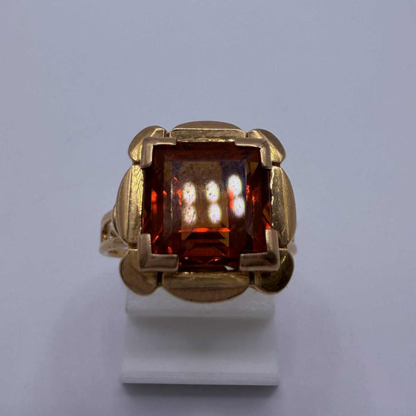 Bague Ambre en Or Jaune 18K - Taille 51.5