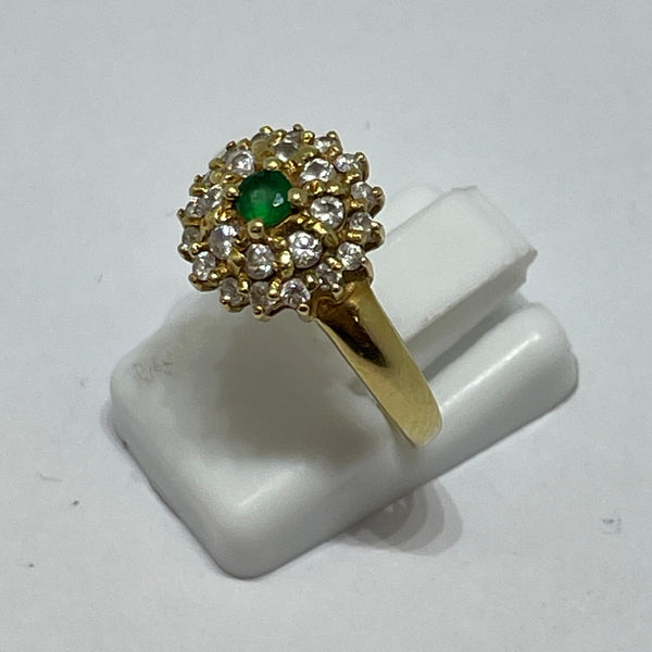 Bague Marguerite Or Jaune avec Emeraude et Zirconium  18K -T56cm
