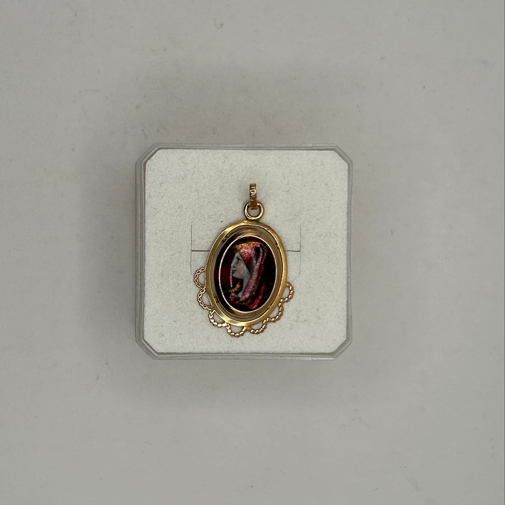 Pendentif Médaille en Or Jaune 18K Femme Espagnole Émail d'Art