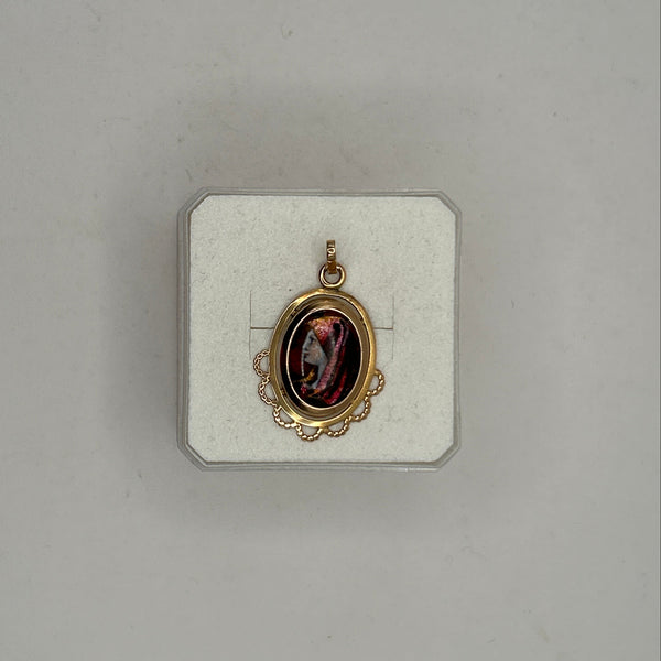 Pendentif Médaille en Or Jaune 18K Femme Espagnole Émail d'Art