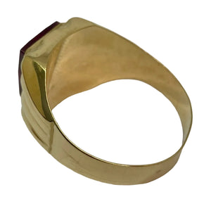 Bague Chevalière Or Jaune 18K avec Rubis - T66 - 6gr