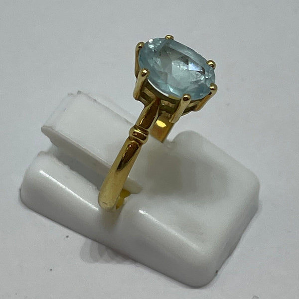 Bague Solitaire en Or Jaune Aigue Marine 18K T.52