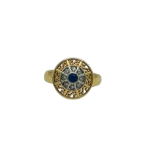 Bague en Or Jaune avec Pierre Bleue et Oxyde de Zirconium