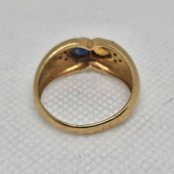 Bague en Or Jaune avec Citrine, Saphir et Diamants Taille -56