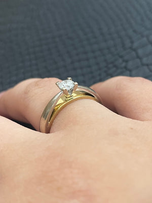 Solitaire diamant en or blanc et jaune 18K Taille-52