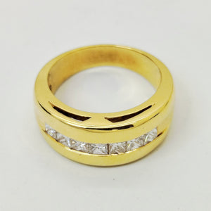 Bague en Or Jaune 18K avec Diamants - Taille 55 - 9.42g