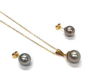 Parure collier et boucles d'oreille en Or 18k avec perles de tahiti
