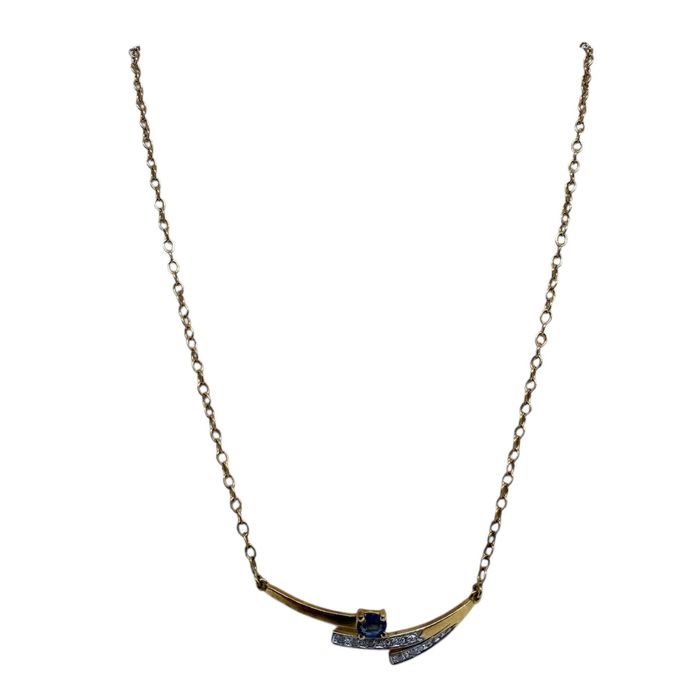 Collier Princesse en Or Jaune 18k avec Diamants et Pierre Bleue - 4.85 Grs