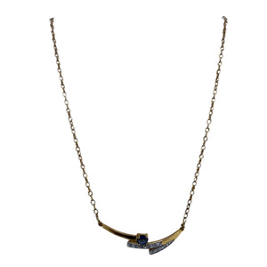 Collier Princesse en Or Jaune 18k avec Diamants et Pierre Bleue - 4.85 Grs