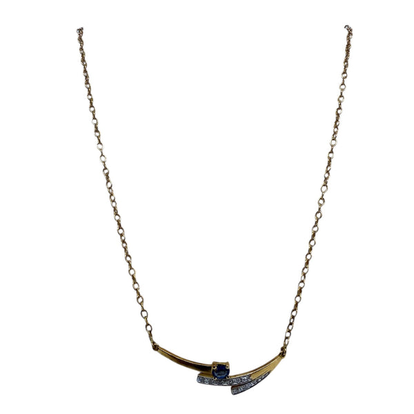 Collier Princesse en Or Jaune 18k avec Diamants et Pierre Bleue - 4.85 Grs